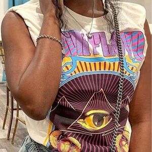 Graphic Sleeveless Top - Cream